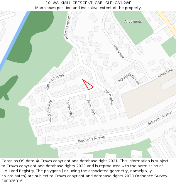 10, WALKMILL CRESCENT, CARLISLE, CA1 2WF: Location map and indicative extent of plot