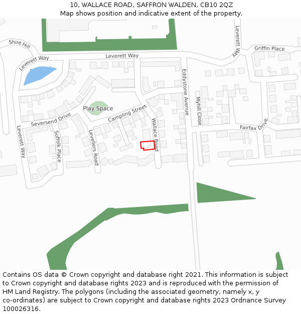 10, WALLACE ROAD, SAFFRON WALDEN, CB10 2QZ: Location map and indicative extent of plot