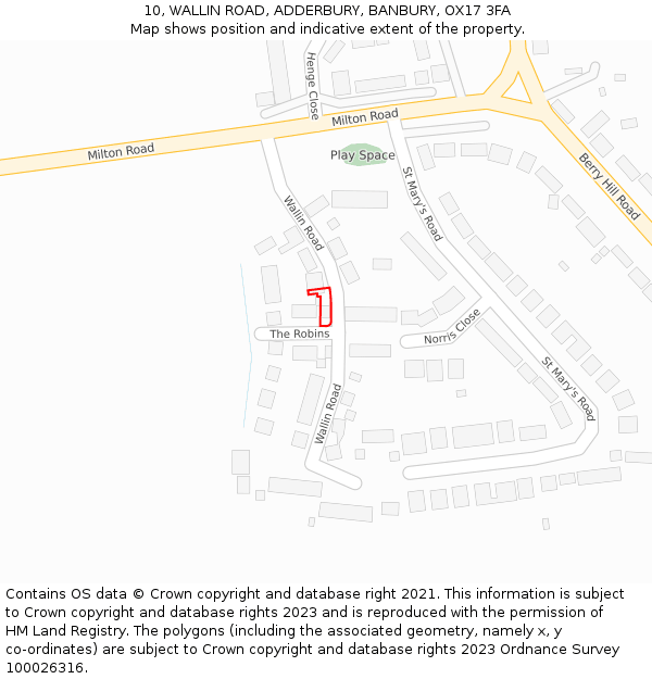 10, WALLIN ROAD, ADDERBURY, BANBURY, OX17 3FA: Location map and indicative extent of plot