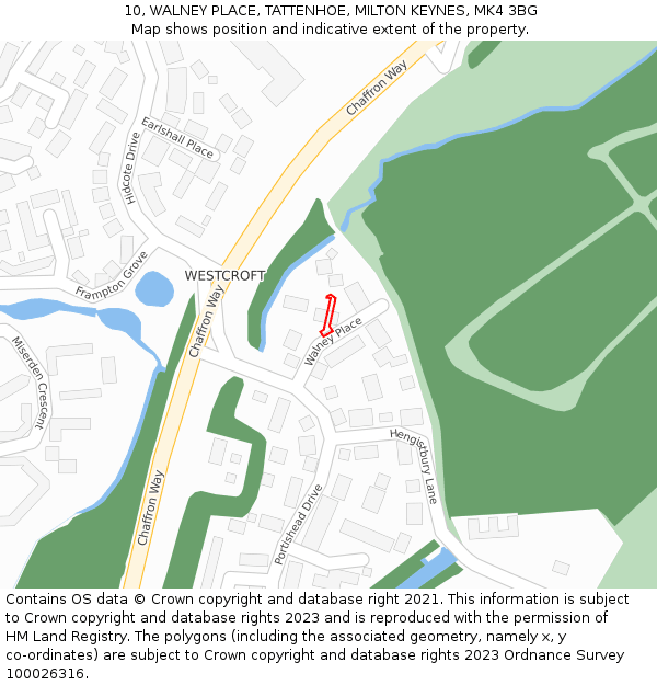 10, WALNEY PLACE, TATTENHOE, MILTON KEYNES, MK4 3BG: Location map and indicative extent of plot