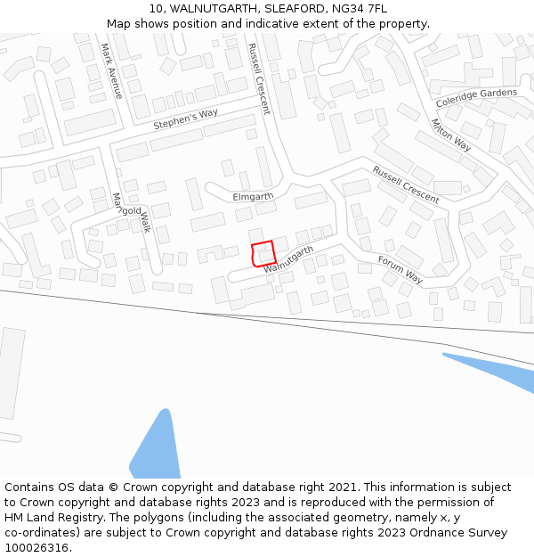 10, WALNUTGARTH, SLEAFORD, NG34 7FL: Location map and indicative extent of plot