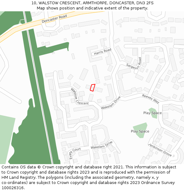 10, WALSTOW CRESCENT, ARMTHORPE, DONCASTER, DN3 2FS: Location map and indicative extent of plot