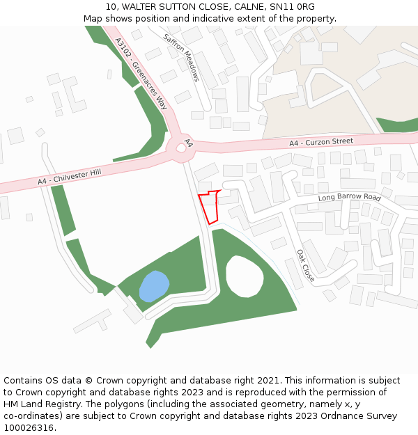 10, WALTER SUTTON CLOSE, CALNE, SN11 0RG: Location map and indicative extent of plot