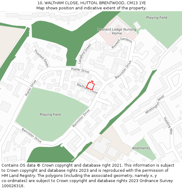 10, WALTHAM CLOSE, HUTTON, BRENTWOOD, CM13 1YE: Location map and indicative extent of plot