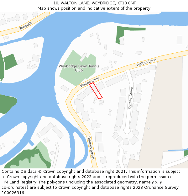 10, WALTON LANE, WEYBRIDGE, KT13 8NF: Location map and indicative extent of plot