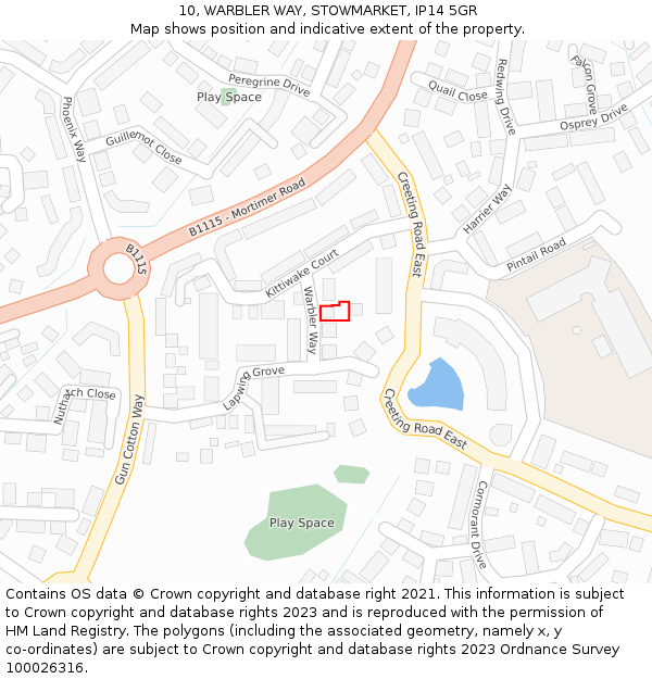10, WARBLER WAY, STOWMARKET, IP14 5GR: Location map and indicative extent of plot