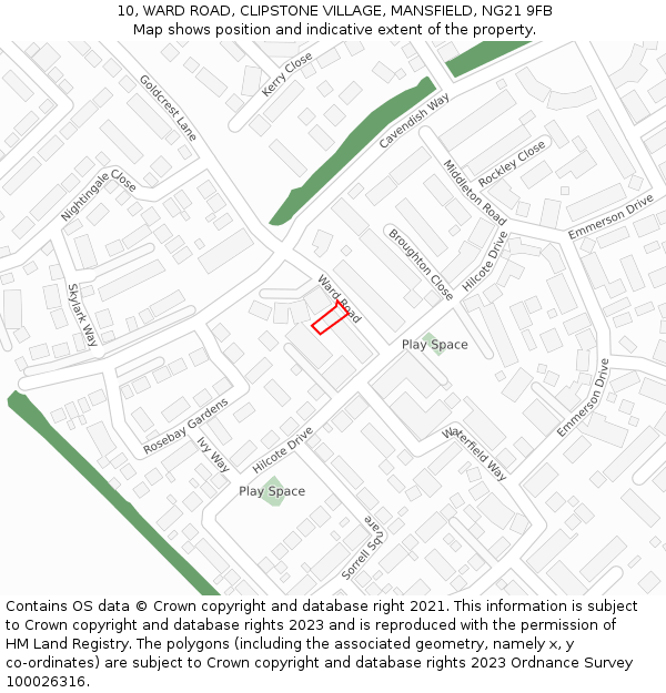 10, WARD ROAD, CLIPSTONE VILLAGE, MANSFIELD, NG21 9FB: Location map and indicative extent of plot