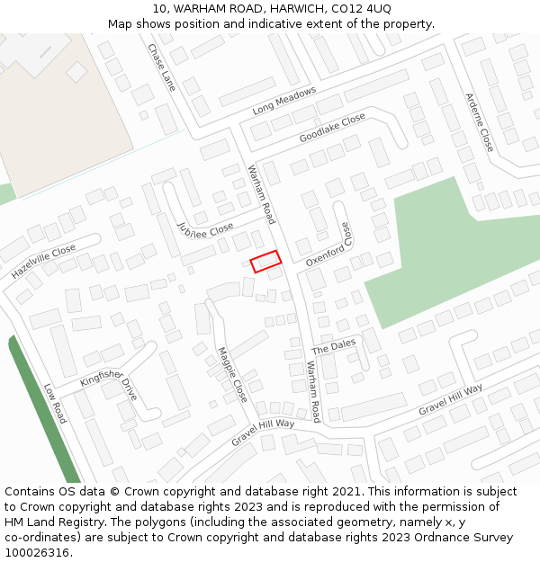 10, WARHAM ROAD, HARWICH, CO12 4UQ: Location map and indicative extent of plot