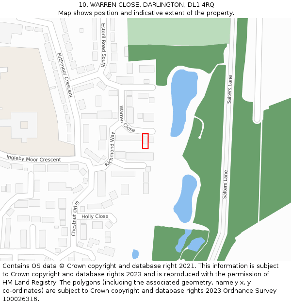 10, WARREN CLOSE, DARLINGTON, DL1 4RQ: Location map and indicative extent of plot