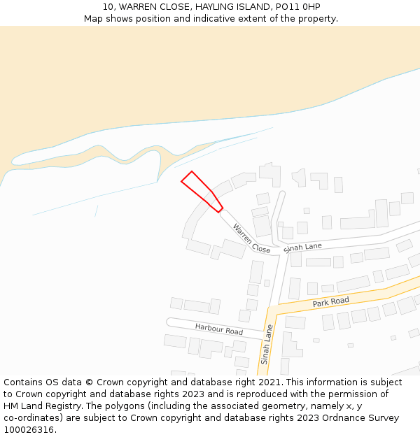10, WARREN CLOSE, HAYLING ISLAND, PO11 0HP: Location map and indicative extent of plot