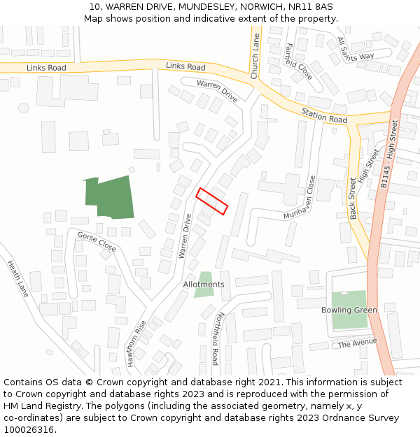 10, WARREN DRIVE, MUNDESLEY, NORWICH, NR11 8AS: Location map and indicative extent of plot