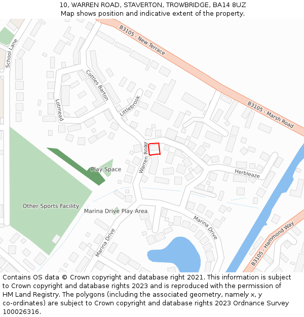 10, WARREN ROAD, STAVERTON, TROWBRIDGE, BA14 8UZ: Location map and indicative extent of plot