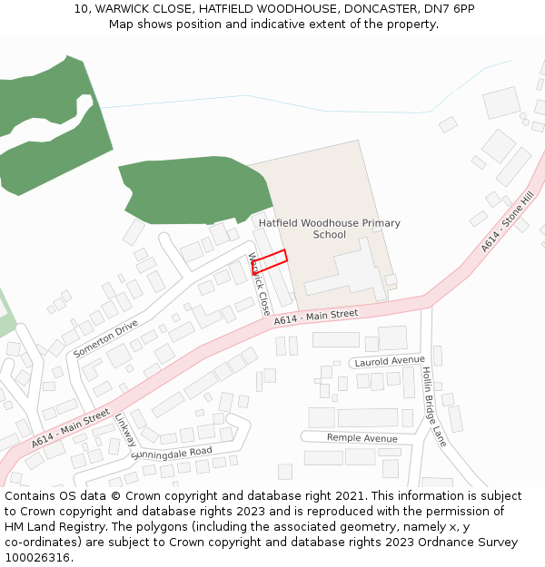 10, WARWICK CLOSE, HATFIELD WOODHOUSE, DONCASTER, DN7 6PP: Location map and indicative extent of plot