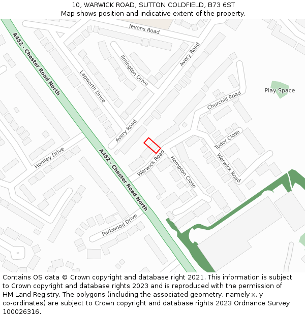 10, WARWICK ROAD, SUTTON COLDFIELD, B73 6ST: Location map and indicative extent of plot