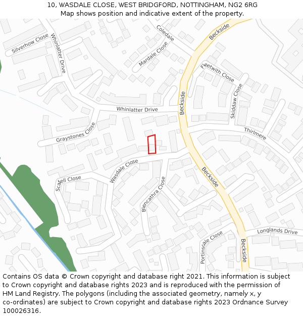 10, WASDALE CLOSE, WEST BRIDGFORD, NOTTINGHAM, NG2 6RG: Location map and indicative extent of plot