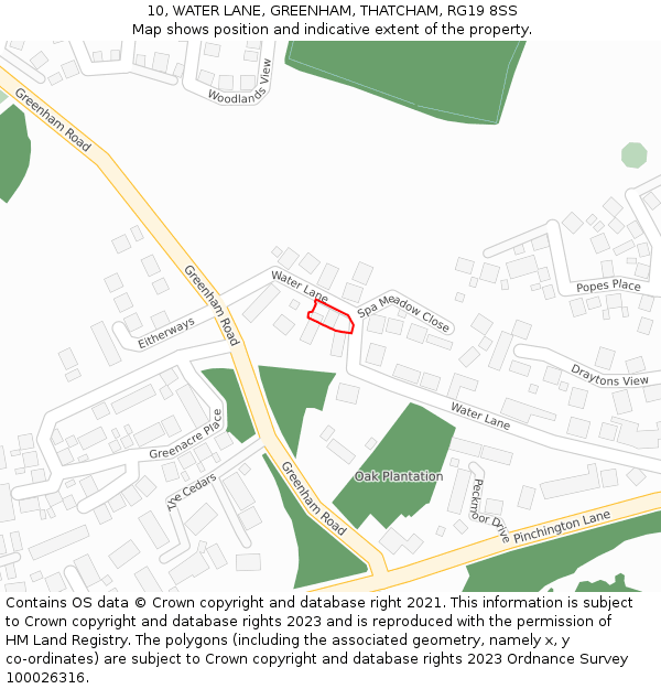 10, WATER LANE, GREENHAM, THATCHAM, RG19 8SS: Location map and indicative extent of plot