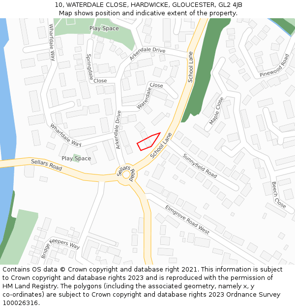 10, WATERDALE CLOSE, HARDWICKE, GLOUCESTER, GL2 4JB: Location map and indicative extent of plot