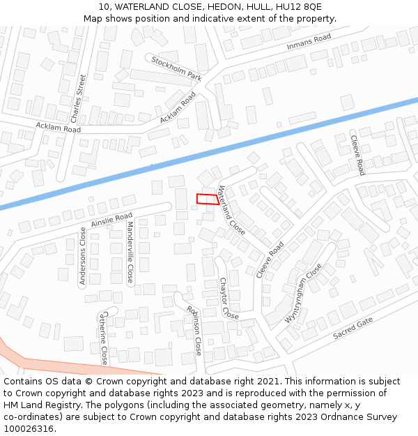 10, WATERLAND CLOSE, HEDON, HULL, HU12 8QE: Location map and indicative extent of plot