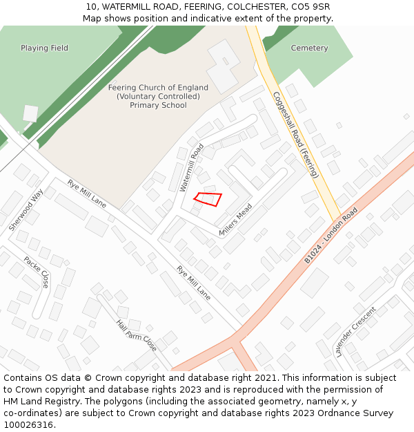 10, WATERMILL ROAD, FEERING, COLCHESTER, CO5 9SR: Location map and indicative extent of plot