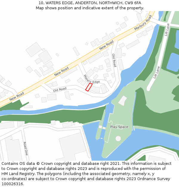 10, WATERS EDGE, ANDERTON, NORTHWICH, CW9 6FA: Location map and indicative extent of plot