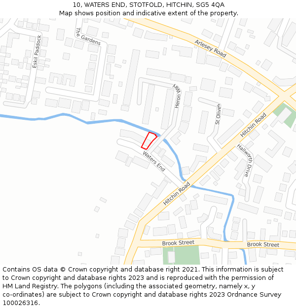 10, WATERS END, STOTFOLD, HITCHIN, SG5 4QA: Location map and indicative extent of plot