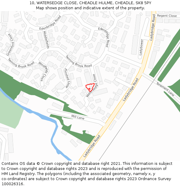 10, WATERSEDGE CLOSE, CHEADLE HULME, CHEADLE, SK8 5PY: Location map and indicative extent of plot