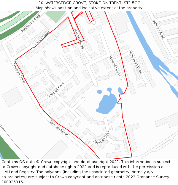 10, WATERSEDGE GROVE, STOKE-ON-TRENT, ST1 5GG: Location map and indicative extent of plot