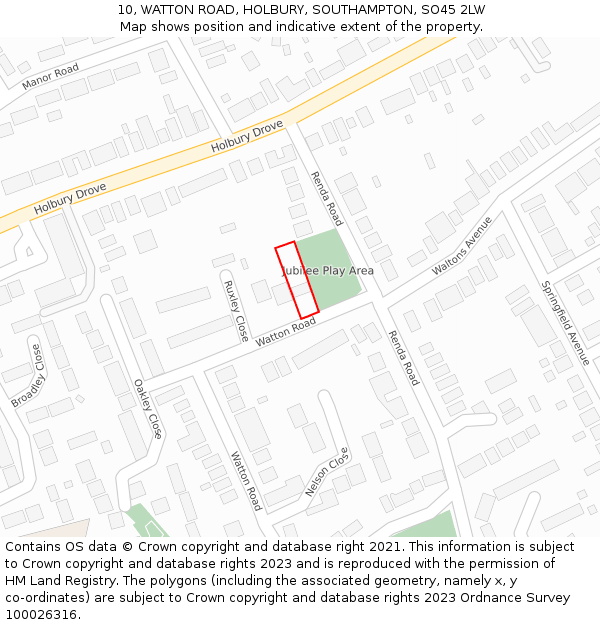 10, WATTON ROAD, HOLBURY, SOUTHAMPTON, SO45 2LW: Location map and indicative extent of plot