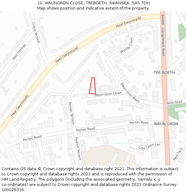 10, WAUNGRON CLOSE, TREBOETH, SWANSEA, SA5 7DH: Location map and indicative extent of plot