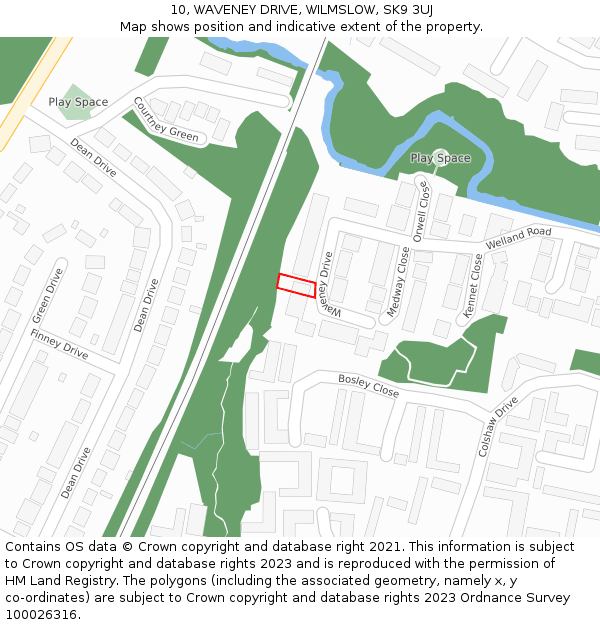 10, WAVENEY DRIVE, WILMSLOW, SK9 3UJ: Location map and indicative extent of plot