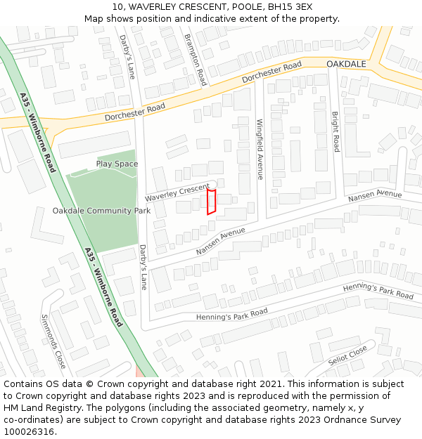 10, WAVERLEY CRESCENT, POOLE, BH15 3EX: Location map and indicative extent of plot
