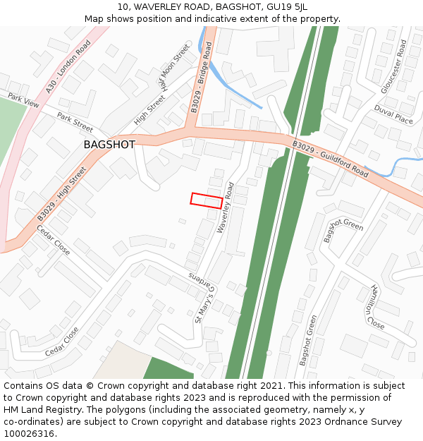 10, WAVERLEY ROAD, BAGSHOT, GU19 5JL: Location map and indicative extent of plot