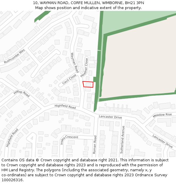 10, WAYMAN ROAD, CORFE MULLEN, WIMBORNE, BH21 3PN: Location map and indicative extent of plot