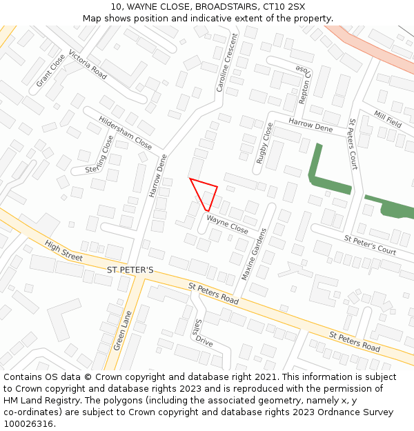 10, WAYNE CLOSE, BROADSTAIRS, CT10 2SX: Location map and indicative extent of plot