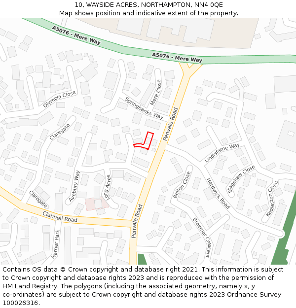 10, WAYSIDE ACRES, NORTHAMPTON, NN4 0QE: Location map and indicative extent of plot