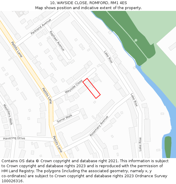 10, WAYSIDE CLOSE, ROMFORD, RM1 4ES: Location map and indicative extent of plot