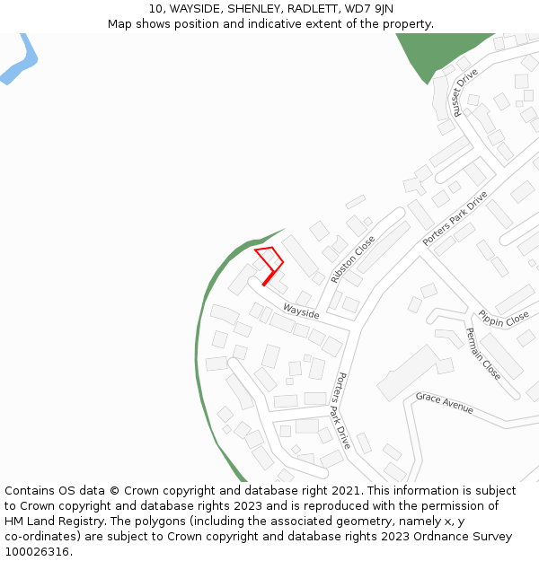 10, WAYSIDE, SHENLEY, RADLETT, WD7 9JN: Location map and indicative extent of plot