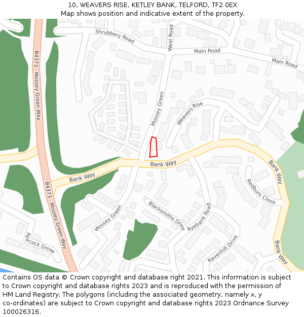 10, WEAVERS RISE, KETLEY BANK, TELFORD, TF2 0EX: Location map and indicative extent of plot