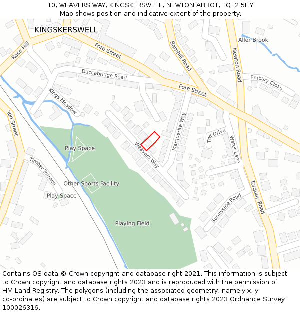 10, WEAVERS WAY, KINGSKERSWELL, NEWTON ABBOT, TQ12 5HY: Location map and indicative extent of plot