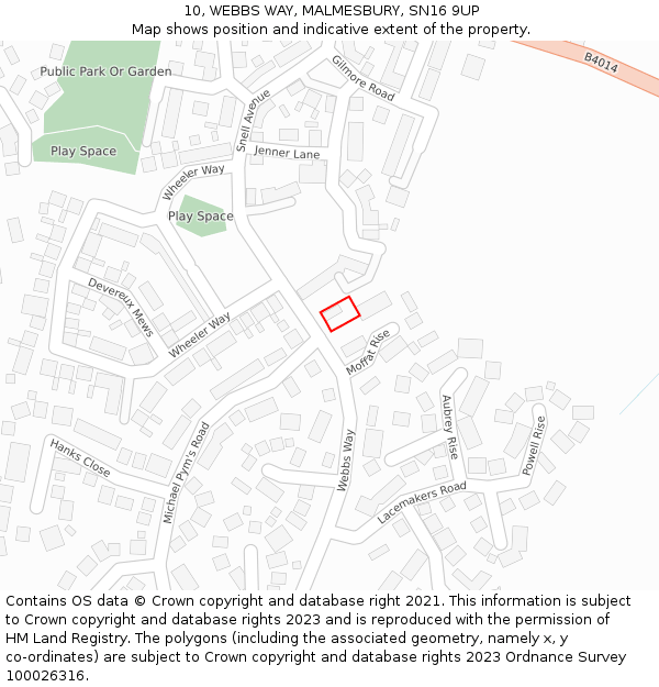 10, WEBBS WAY, MALMESBURY, SN16 9UP: Location map and indicative extent of plot