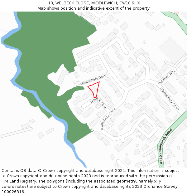 10, WELBECK CLOSE, MIDDLEWICH, CW10 9HX: Location map and indicative extent of plot
