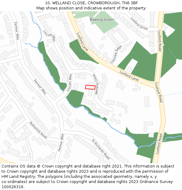 10, WELLAND CLOSE, CROWBOROUGH, TN6 3BF: Location map and indicative extent of plot