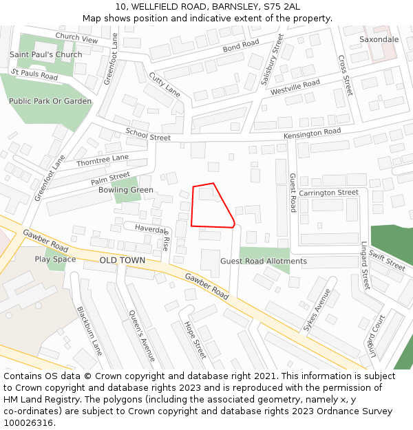 10, WELLFIELD ROAD, BARNSLEY, S75 2AL: Location map and indicative extent of plot