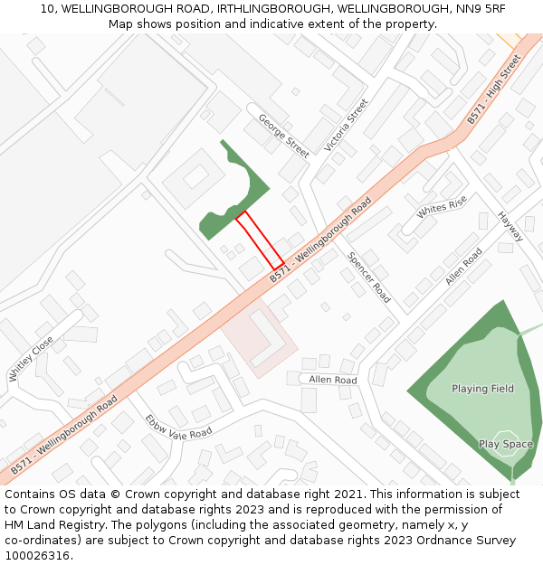 10, WELLINGBOROUGH ROAD, IRTHLINGBOROUGH, WELLINGBOROUGH, NN9 5RF: Location map and indicative extent of plot