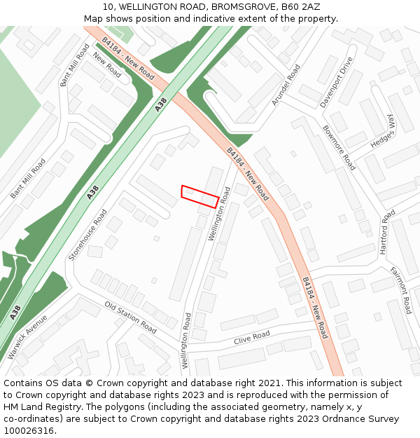 10, WELLINGTON ROAD, BROMSGROVE, B60 2AZ: Location map and indicative extent of plot