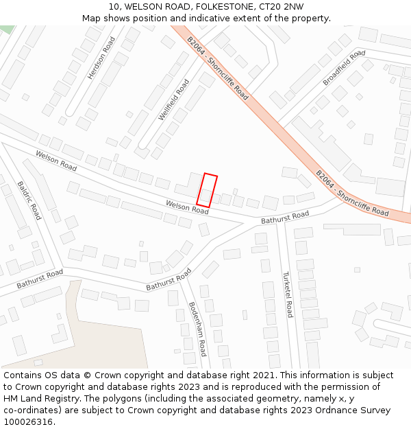 10, WELSON ROAD, FOLKESTONE, CT20 2NW: Location map and indicative extent of plot