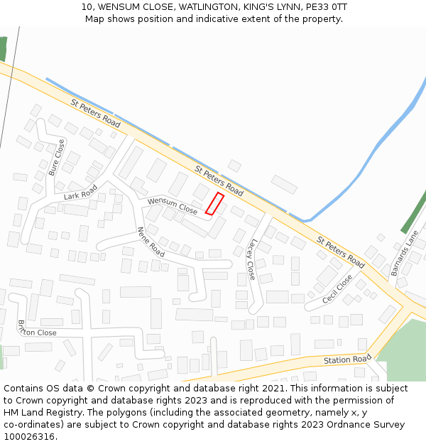 10, WENSUM CLOSE, WATLINGTON, KING'S LYNN, PE33 0TT: Location map and indicative extent of plot