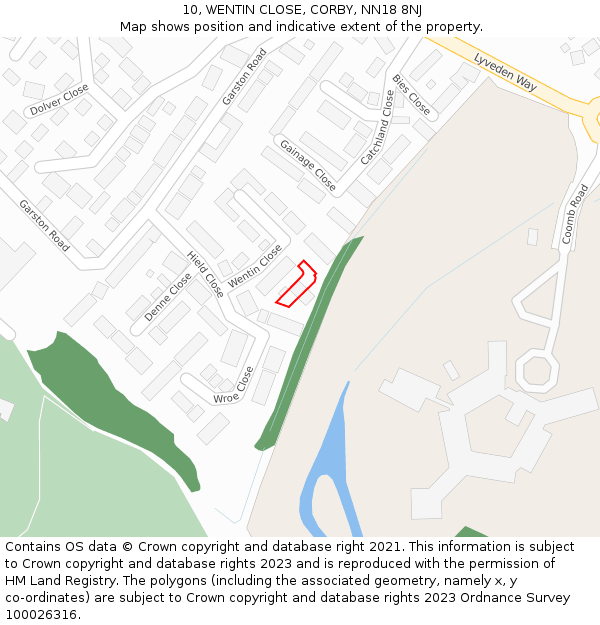 10, WENTIN CLOSE, CORBY, NN18 8NJ: Location map and indicative extent of plot