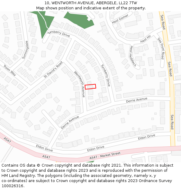 10, WENTWORTH AVENUE, ABERGELE, LL22 7TW: Location map and indicative extent of plot