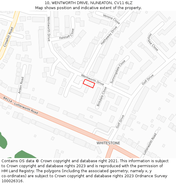 10, WENTWORTH DRIVE, NUNEATON, CV11 6LZ: Location map and indicative extent of plot